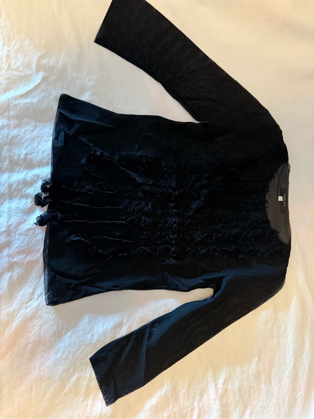 Black Ruffle Front Long Sleeve Top